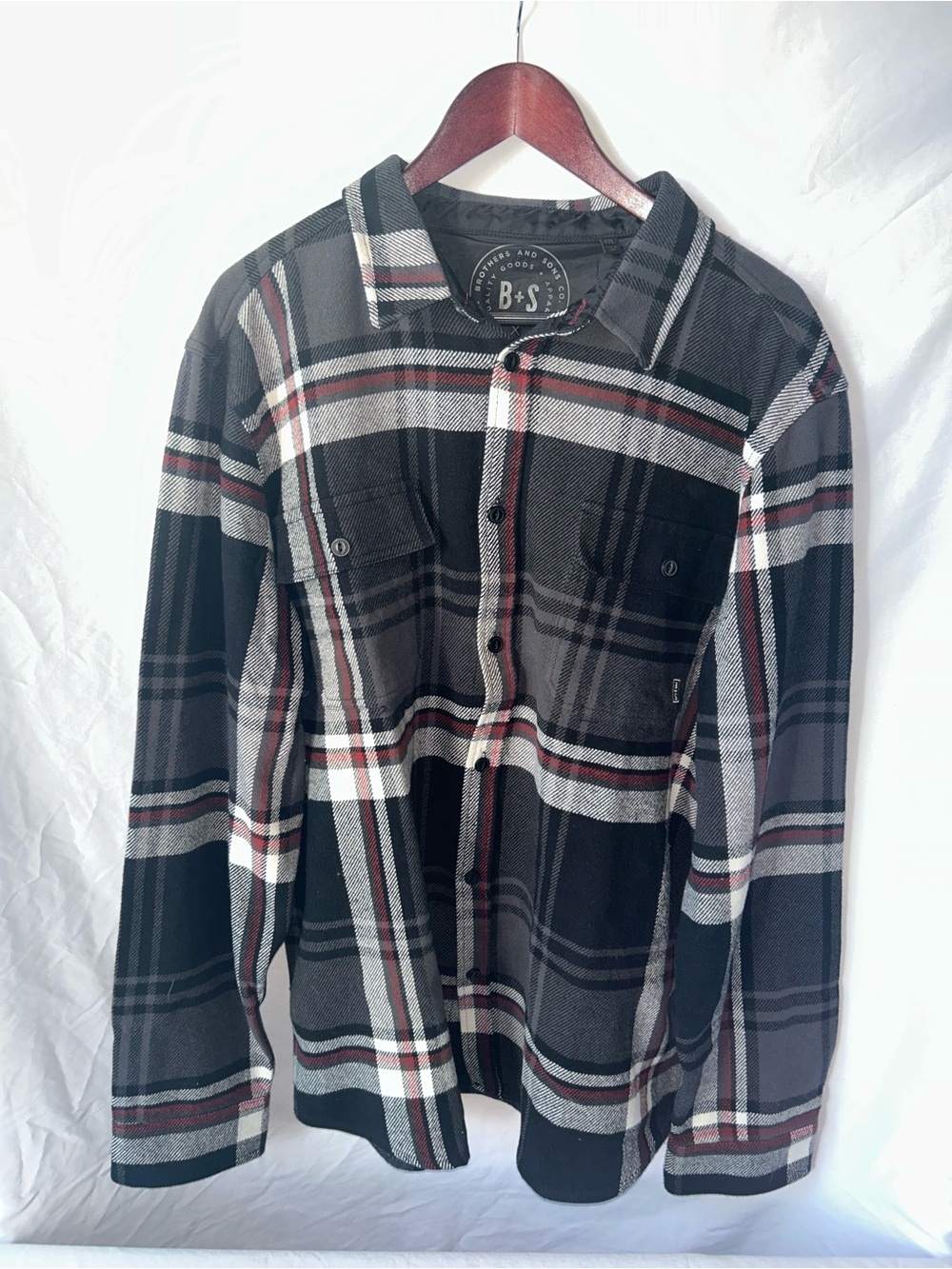 Brothers and Sons Men’s Black Plaid Button-Up Flannel Shirt XXL
